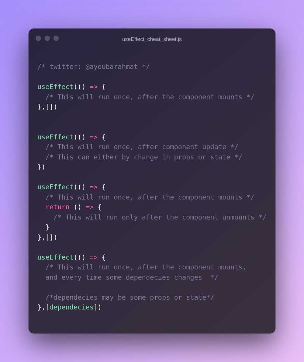 useEffect cheat sheet