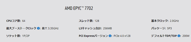 AMD EPYC 7702の仕様