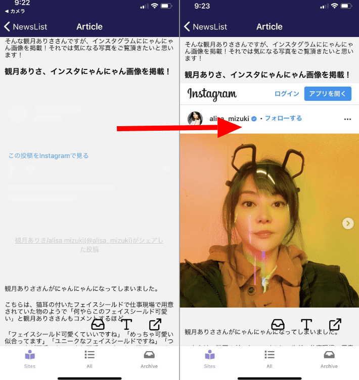 Instagram埋め込みの再現に成功しました